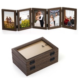 Covzoe 5 Folding Accordion Picture Frame, 4 x 6 Inch Hinged Wood Photo Frame for Tabletop Display Multiple Family Pictures, Foldable High Definition Rustic Photo Collage for Birthday Christmas Lover Gift