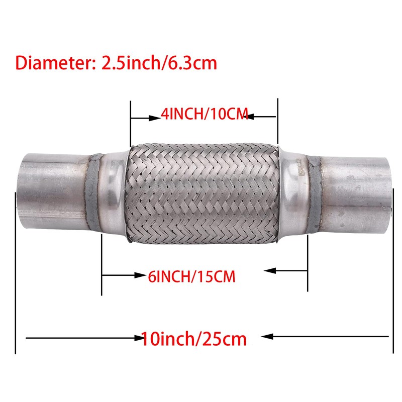 2.5" x 6" Exhaust Flex Pipe Stainless Steel 10" Corrugated