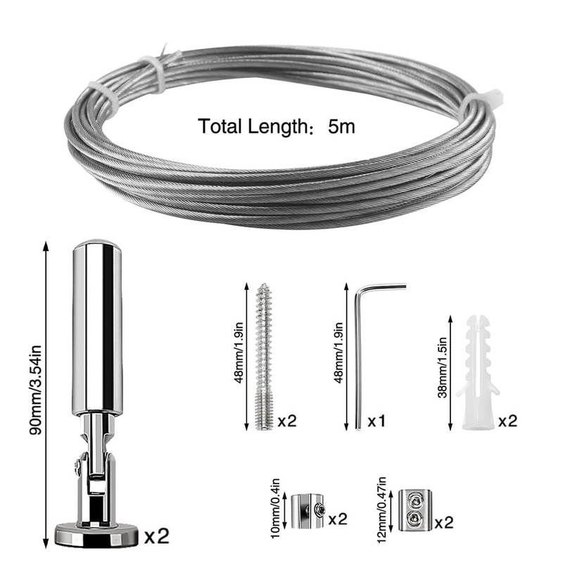 mizikuu 5 m Stainless Steel Curtain Rope, Wall Mount Set,