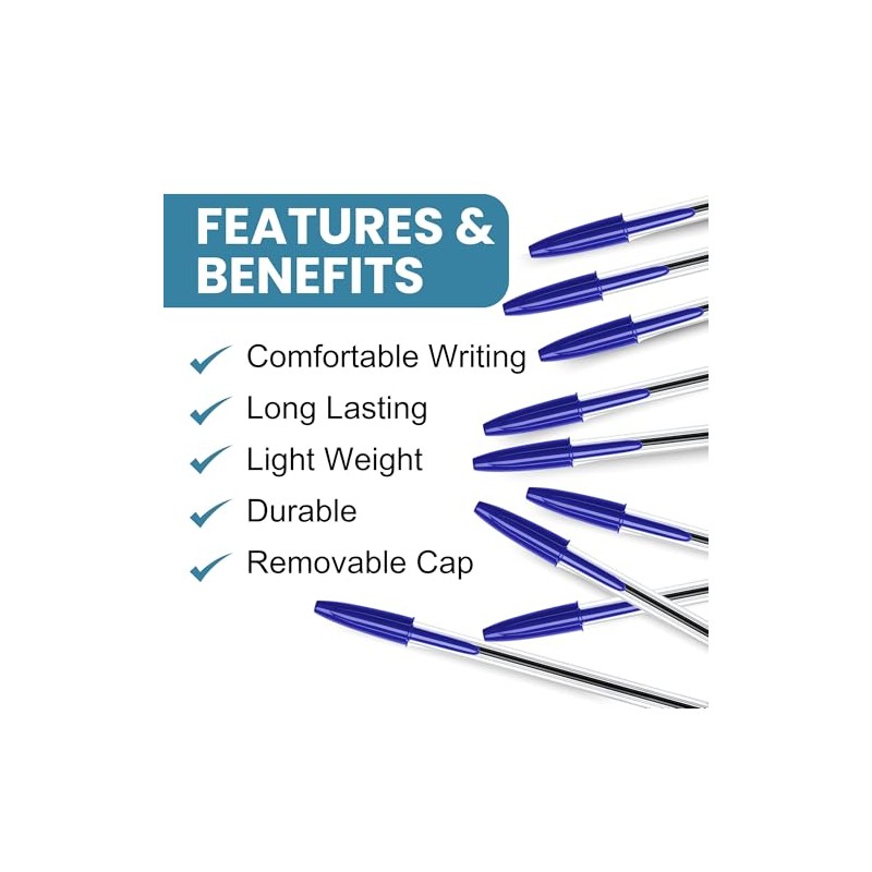 SOMCO - Pack Of 10 Blue Biro Ballpoint Pens -