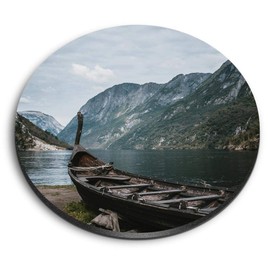 1 x Round MDF Magnet - Old Viking Boat Norway Landscape 16288
