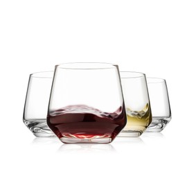 OUWO Stemless Wine Glasses Set of 4, 13.5oz Red White Wine Glasses for Daily Use, Hosting, Home Bar, Evening Party, Birthdays, Housewarming Gift, Clear