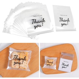 Pinkmiumiu 200 Pcs Christmas Cellophane Bags - 3.94 x 3.94 Inches Sealed, 3.94 x 5.12 Inches Unsealed - Holiday Treat Bags for Party Favors, Cookies, Candies, Gifts (Thankyou)