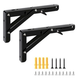 Shelf Support Bracket, Folding L-Shaped Bracket, Shelf Support, Load Capacity 110.2 lbs (50 kg), Set of 2, 7.9 inches (20 cm) (Black)
