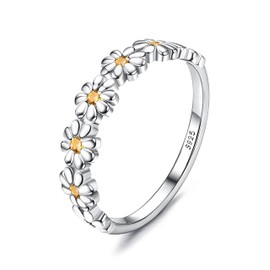 Milacolato Women's Daisy Ring 925 Silver Women's Rings Women 18 Carat Gold Filled Hawaiian Ring with Colourful Cubic Zirconia Highly Polished Comfort Fit Statement Wedding Ring, Silver