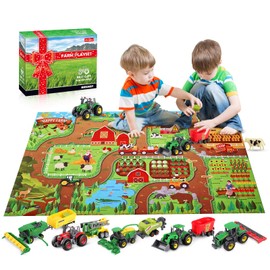 Oriate Farm Tractor Toy, Die-Cast, DIY Vehicles, Truck Machines Playset 38 Pieces with Farm Animal, Realistic Educational Farm Set for Children, Includes Combine Harvester, Trailer, Cow