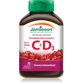 Jamieson Vitamin C 500 mg plus Vitamin D3 500 IU - Morello Cherry Flavour Chewable Tablets, 75 Count (Pack of 1)