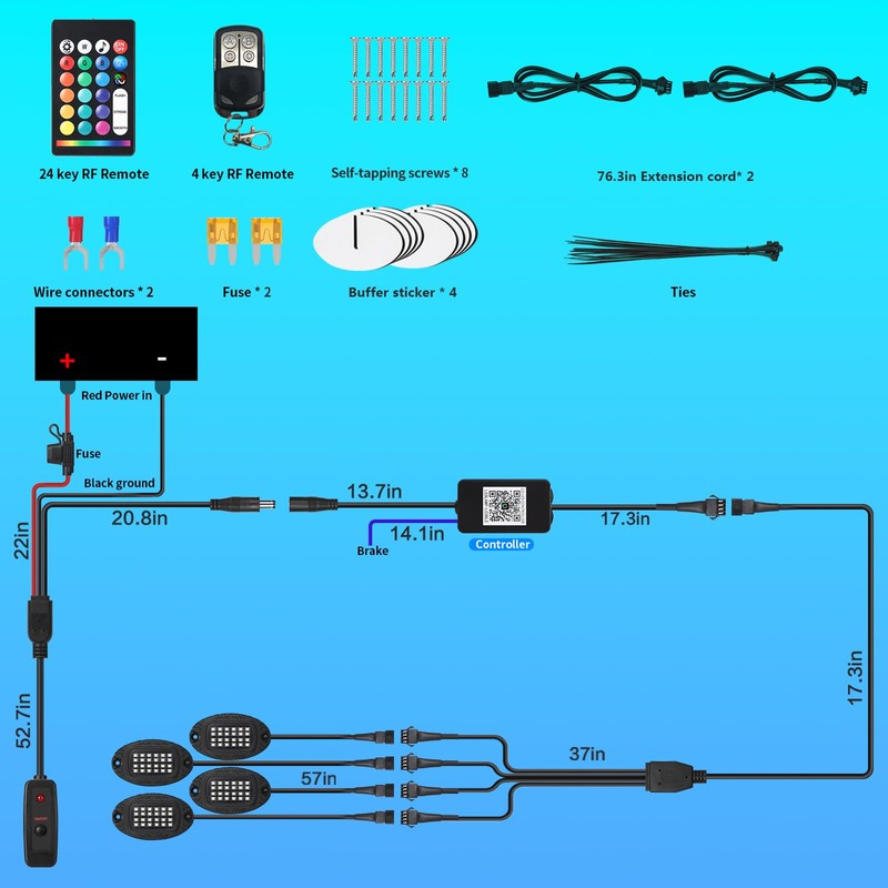 4Pods Upgraded Segmented Metal RGB LED Rock Lights Kit with