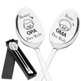 Zkaoai Grandma and Grandpa Gifts, Pack of 2 Coffee Spoons with Engraving Beste Oma und Opa Der Welt, Stainless Steel Coffee Spoon, Birthday, Christmas Gift for Grandma, Grandpa, Easter Gifts Adults,