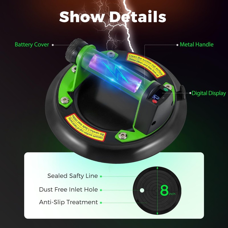 Bonvoisin 2 Pack Electric Glass Suction Cups 8" Auto Stop/Suction