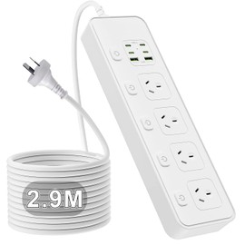 Power Board 3250W with Individual Switch,10-in-1 Power Strip with 4 AC Outlets, 6USB Ports(4 USB C) Surge Protector Powerboard, 2.9M Extension Cord Power Strip,Wall Mount for Home Office (Black)