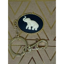 Fancy fox Boutique White Elephant cameo Pendant ID Badge Keychain Key African Good Luck LUCKY gift