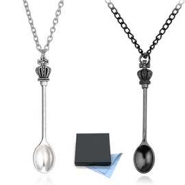SwirlColor Spoon Necklaces, Creative Antique Style Mini Spoon Necklace Charms Teaspoon Pendant Necklace Set Jewelry Accessory for Couple, with Gift Box -Black and Silver