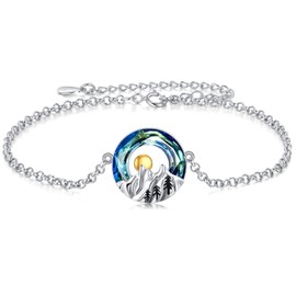 YFN Mountain Bracelet Sterling Silver Abalone Shell Mountain Bracelet Nature Jewelry Gift for Skiers, Hikers, Campers, Climbers and Nature Lovers, 16-76, Sterling Silver