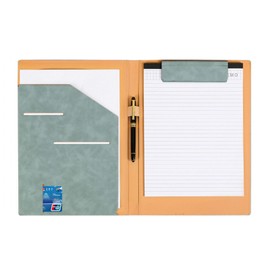 Binder A4 Bi-Fold PU Clipboard Conference Pad Clip File Business Card Holder Multi-function Pen Holder Pocket Business Card Holder Office Supplies (More Green)
