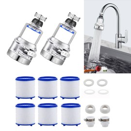 Pack of 2 Tap Filters for Drinking Water, Water Filter Tap, 3 Modes Water Filter for Tap, with 6 Pieces PP Cotton Filter Element and Universal Adapter for Sink, Kitchen, Bathroom