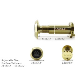 TOGU TG2814YG-PVD Gold UL Listed Solid Brass HD Glass Lens 220-degree Door Viewer Peephole with Heavy Duty Privacy Cover for 1-3/8" to 2-1/6" Doors, PVD Gold Finish