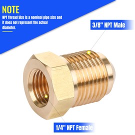 Brass Pipe Adapter - 1/4" SAE Female to 3/8" SAE Male Flare - Brass Pipe Fitting Reducer Adapter for Air Conditioner Refrigeration (1 Pack)