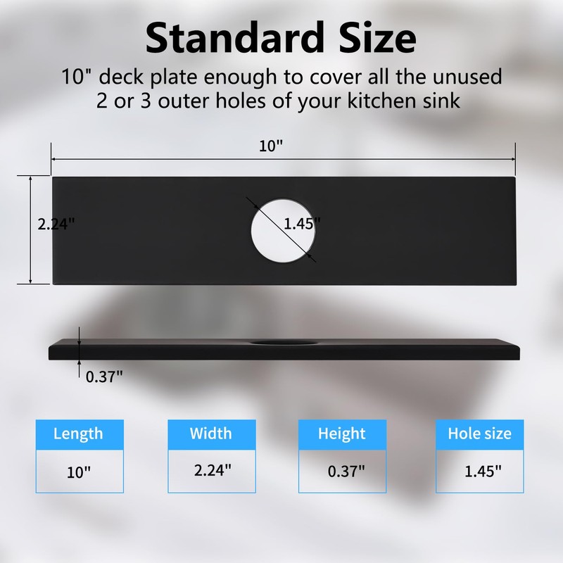 KWODE 10”Black Square Hole Cover Deck Plate for Kitchen or