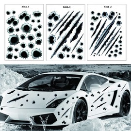 REQAG 3 Sheets Bullet Holes Sticker Set as Car Sticker PET Waterproof 3D Bullet Holes Vinyl Film for Scooter Moped Motorcycle Helmet Notebook Laptop Smartphone