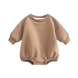 Bafeicao Baby Boy Girl Sweatshirt Romper Organic Cotton Solid Color Long Sleeve Bubble Romper Oversized Warm Fall Winter,Coffee,3-6M