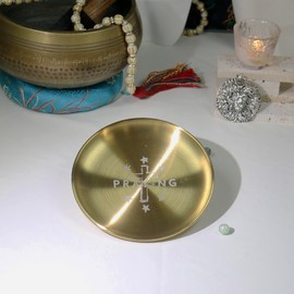 Amitofo Gold Offering Prayer Ritual Bowl Plate Great for Altar,Meditation,Incense Sticks, smudging, Candle,Crystal,Jewelry,Yoga Use （Praying）