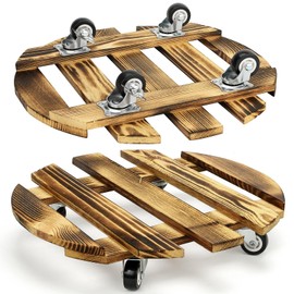 HAOIOKSC 2pcs 12In Plant Caddy - Plant Caddy with Wheels, Heavy Duty Rolling Plant Stand , Wooden Round Plant Dolly with 360° Lockable Metal Casters, for Indoor Outdoor Large Plant Pots, Flower Planters, Patio