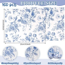 150 Pcs Blue Floral Wax Paper Chinoiserie Flower Deli Paper Waterproof Greaseproof Vintage Sandwich Wrap Paper Picnic Liners for Picnic Party Kitchen Supplies