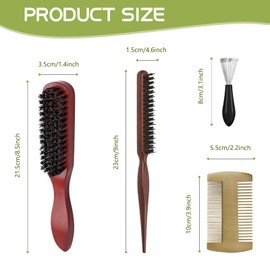 3 Stück Wildschweinborsten Bürste - Weiche Bristle Brush, Teasing Hair Brush, Boar Bristle Hair Brush, Rot-braun Tail Comb mit Bürste Reinigungsklaue, Bartkamm ´Barba` für Langes Dickes Lockiges