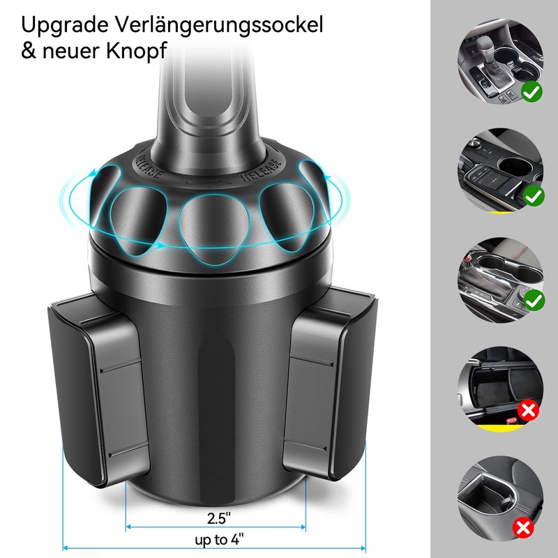 TOPGO Kfz-Halterung für Getränkehalter, verstellbare Kfz-Halterung für Smartphones, schwarz