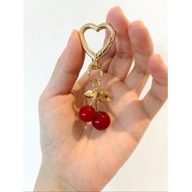 Cute Cherry Design Keychain, Fall Fashionable Heart Decor Keychain, Keychains for Women, Trendy All-match Keychain for Birthday Gift, Cherry Key Chain with Heart Clip, Car Accessories for Girls