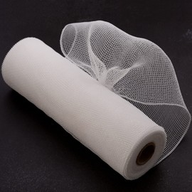 Koopi Poly Deco Mesh 10 inch x 10 Yards Each Roll, Set of 2 White Solid Color Mesh Ribbons for Wreaths, Swags, Craft, Party and Decorating Supplies- 2 Rolls