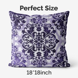 M-Qizi Purple Throw Pillow Covers - Flannel Purple Pillow Covers 18x18 Set of 4, Decorative Purple Pillow Covers, Chinoiserie Pillow Cover, Boho Decor