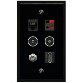 RiteAV CAT6 Coax HDMI Speaker 2 TOSLINK Flat/Solid Wall Plate [Black]