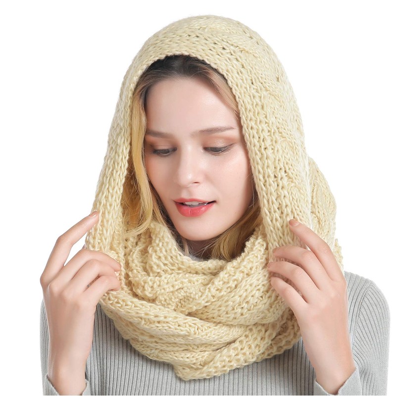 QUEENFUR Winter Women Thick Cable Knit Ribbed Infinity Circle Loop