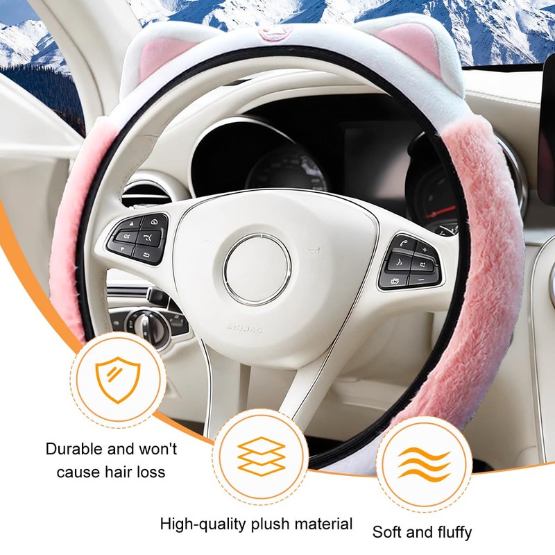 Car Steering Wheel Cover, Elastic Stretch Fluffy Soft Plush Steering