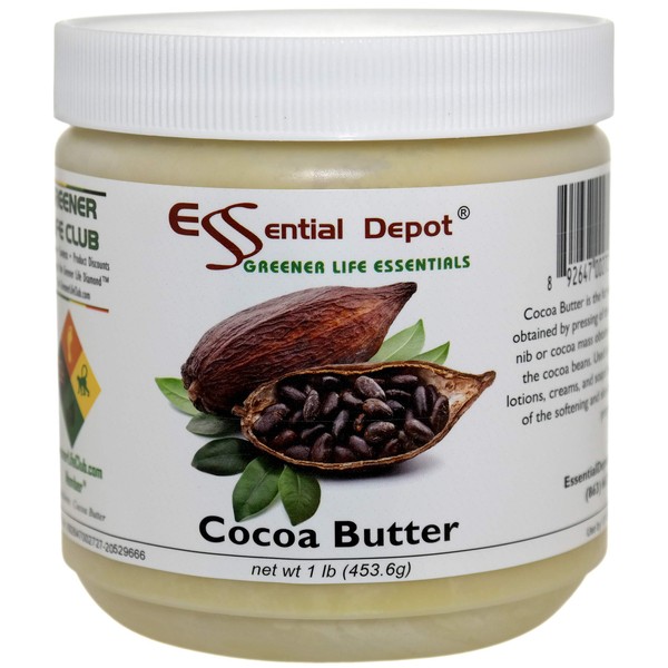 Essential Depot Cocoa Butter - Raw - Unrefined - 100% Pure - Natural Cocoa Scent - 1 lb - Used in Creams, Lotion Bars and Sticks, Lip Balms, Body Butters and many other skin care products