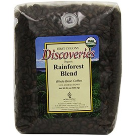 First Colony Organic Fair Trade Whole Bean Coffee, Rainforest, 24-Ounce