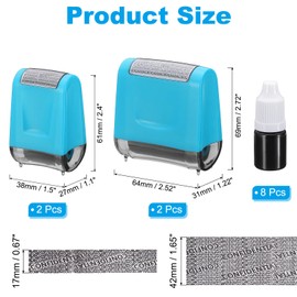 PATIKIL Identity Theft Protection Roller Stamp, 4Pcs 0.7/1.7" Confidential Roller Stamp Privacy ID Police Stamp Roller for Security ID Address with 8Pcs Refills, Blue