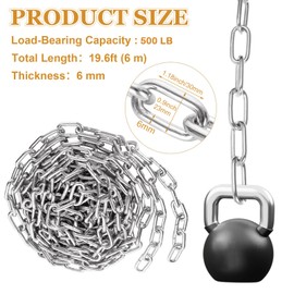 WOPPLXY 19.6ft (6 m) Length Galvanized Steel Chain, 0.23 Inch(6 mm) Heavy Duty Coil Chain, Stainless Steel Link Chain for Home Outdoor Fence Gate, Garage Doors, Swing Chain, Bicycle Security Lock