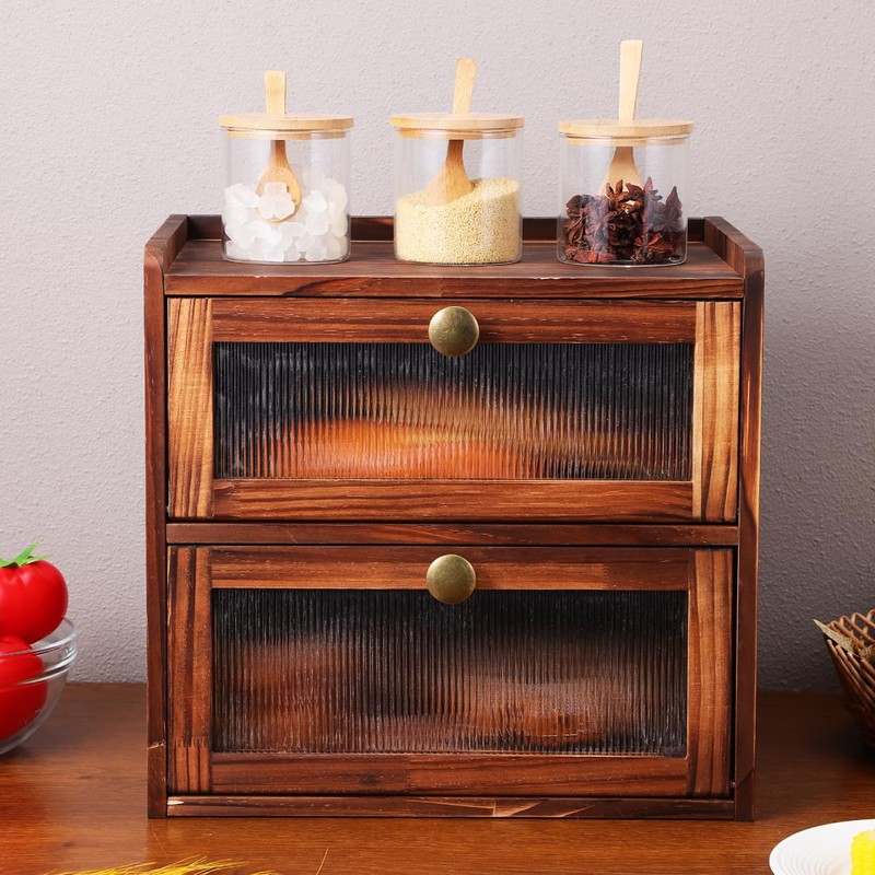 Cabilock Wooden Bread Box for Kitchen Storage - Double Layer