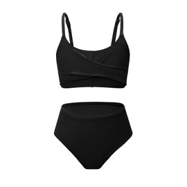 Century Star Girls Swimsuits for Teens Bikini 2025 Solid Teen Bathing Suits Adjustable Straps Swimwear Padded 8-15 Years, Black, 14-15 Years