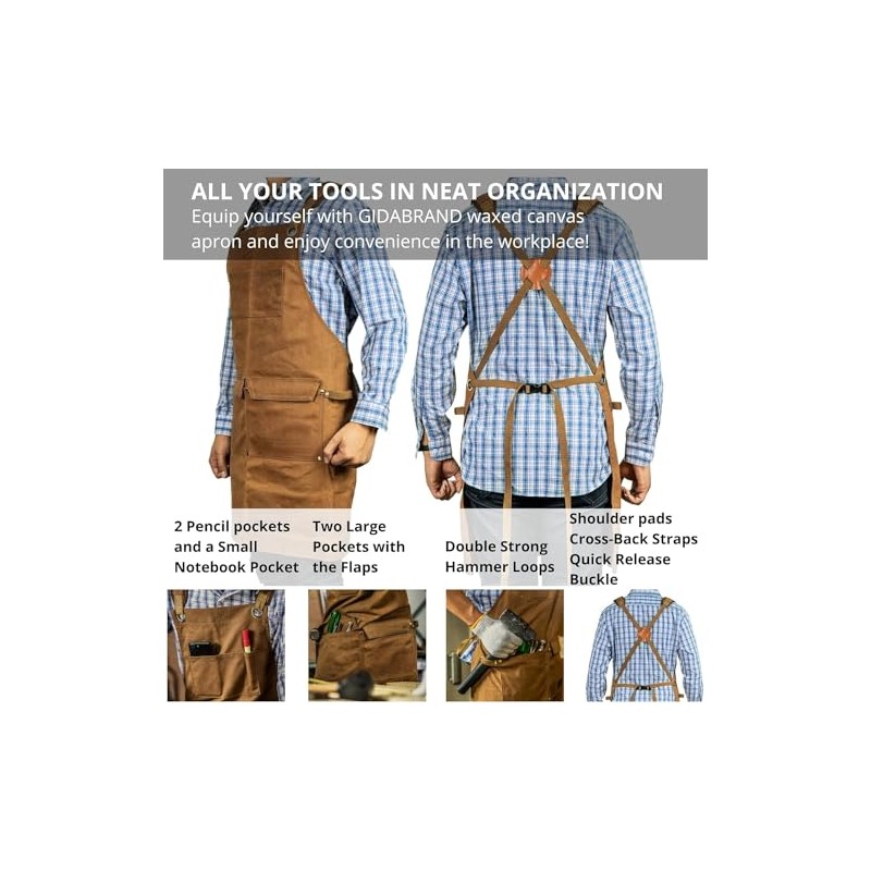 Moslyn Luxury Waxed Canvas Shop Apron Heavy Duty Work Apron