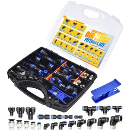 cnaodun 53 Pcs Air Line Quick Connect Fittings Kit 1/8" 1/4" 3/8" 1/2" Push to Connect Fittings Quick Connect Air Hose Fittings Quick Release Pneumatic Kit