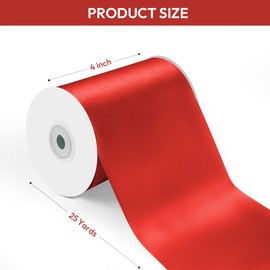 Isaspire 4" Width x 25 Yards Satin Fabric Ribbon, Red Ribbon Perfect for Wedding Car, Chair Sash, Grand Opening Ceremony, Big Bows, Embroidery, Floral Crafts, Party Decoration