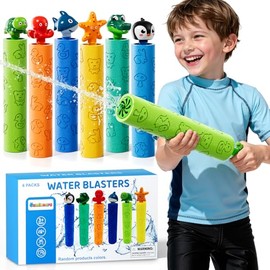 Toddler 6-Pack Animal-Handle Foam Water Blaster Guns for Kids 3 4 5 6 7+, Colorful Printed Squirt Water Shooters with Unique Animal-Shaped Grips, Birthday Outdoor Gifts for Toddlers Boys Girls
