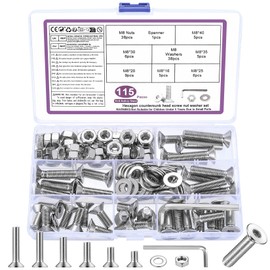 115 Piece M8 Screws Set, M8 Countersunk Screws Set, Flat Head Allen Screws Nuts Set, Machine Screws with Nuts Set, Threaded Screws and Nuts Assortment with Washers Set