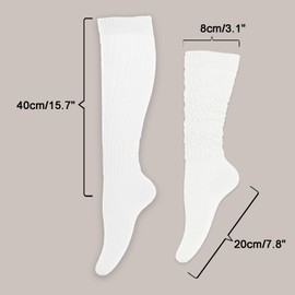 Gvhntk Slouch Socks Women 80s 90s Scrunch Socks Extra Long Slouchy Sock Knee High Sock, White, Medium