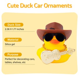 wonuu Car Dashboard Decor Rubber Duck, Car Ducks Ornaments with Mini Spots Cowboy Hat Necklace Sunglasses Guitar (Brown Black)