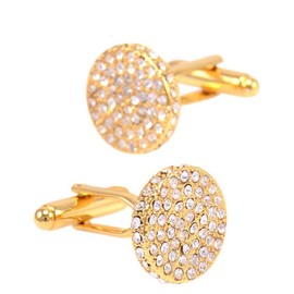 Charles William Beautiful Round Gold Cufflinks Encrusted Crystal Stones Wedding
